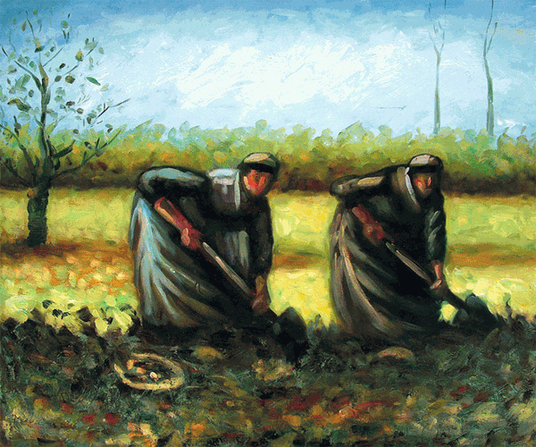 Two Peasant Women Digging Potatoes by Vincent Van Gogh